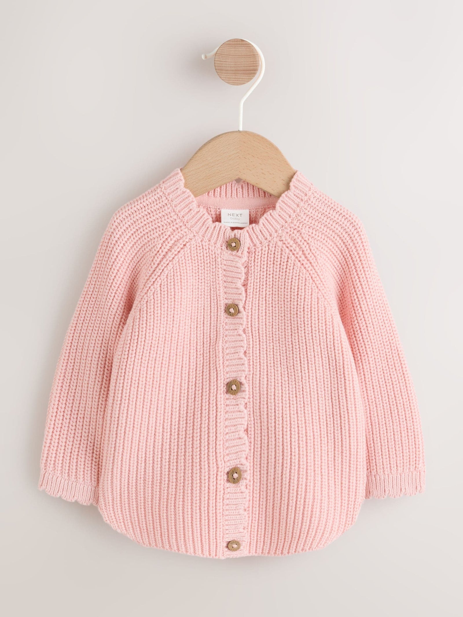 Pink Scallop Hem Knitted Baby Cardigan (0mths-2yrs)