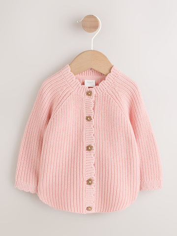 Pink Scallop Hem Knitted Baby Cardigan (0mths-2yrs)