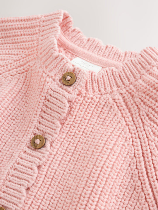 Pink Scallop Hem Knitted Baby Cardigan (0mths-2yrs)