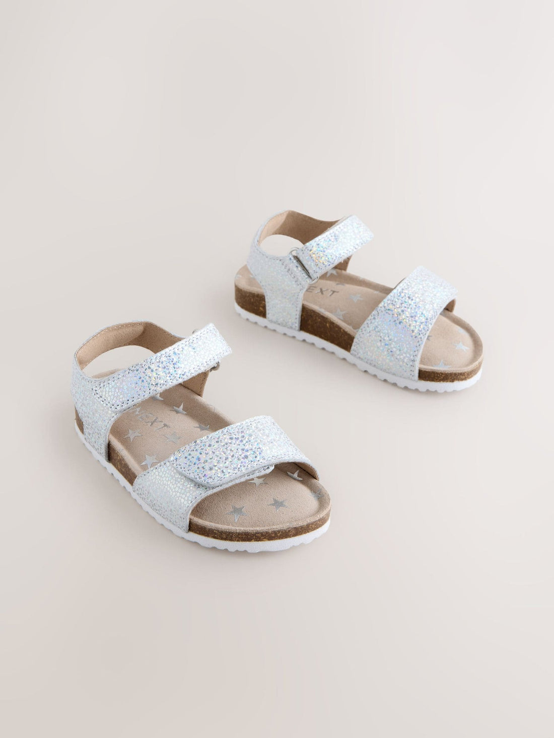 Silver Standard Fit (F) Touch Fastening Corkbed Sandals