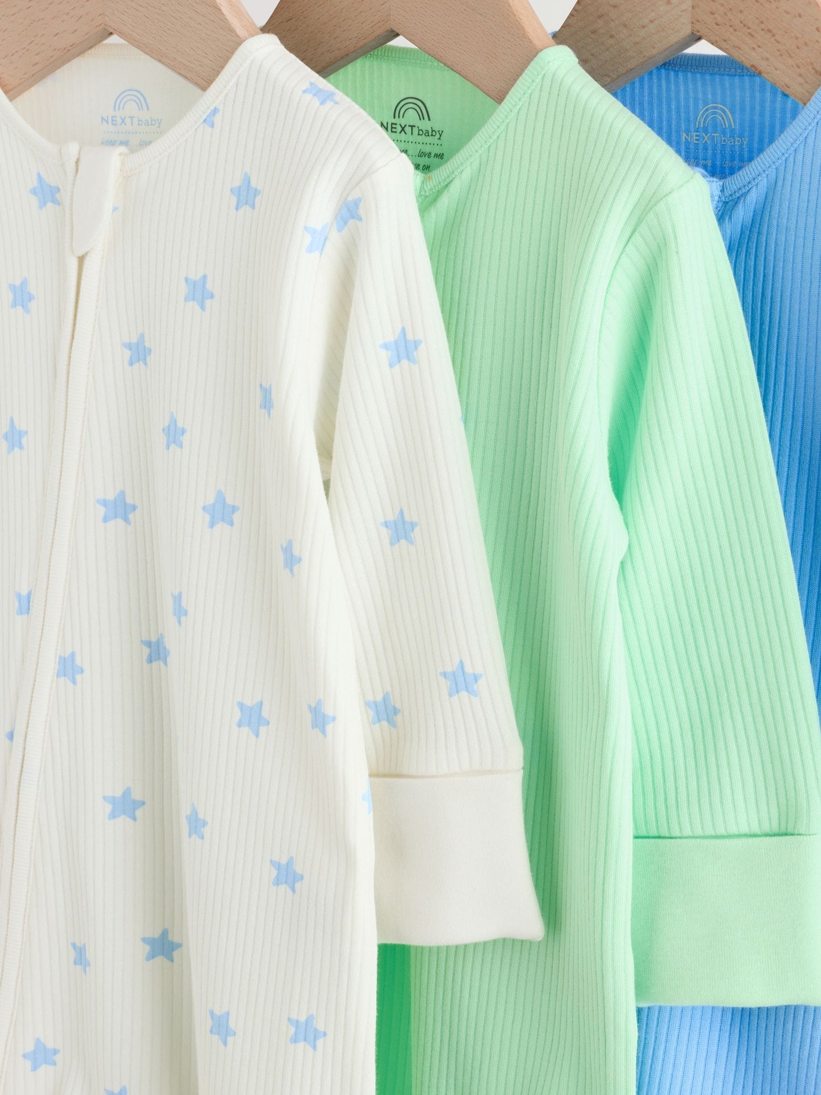 Blue/Green Star Way Zip Baby Sleepsuits 3 Pack (0mths-3yrs)