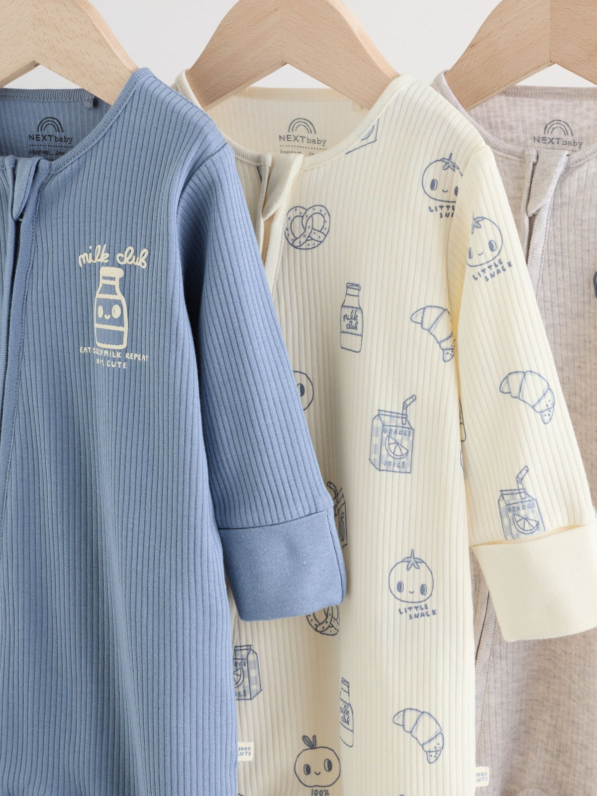 Blue Milk Club Two Way Zip Baby Sleepsuits 3 Pack (0mths-3yrs)
