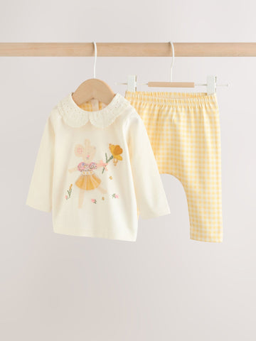 Ecru Fairy Mouse Long Sleeve Top and Legging Baby 2 Piece Set (0mths-2yrs)