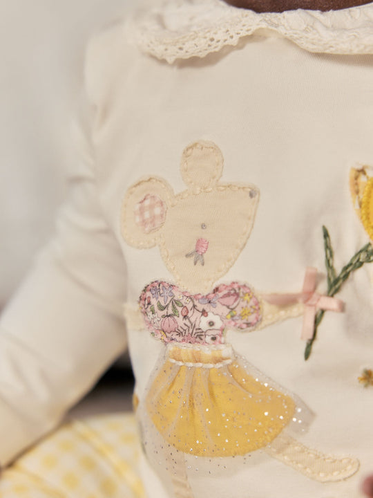 Ecru Fairy Mouse Long Sleeve Top and Legging Baby 2 Piece Set (0mths-2yrs)