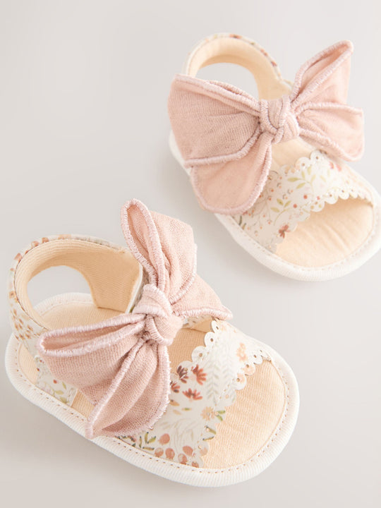Pink Baby Bow Floral Sandals (0-24mths)