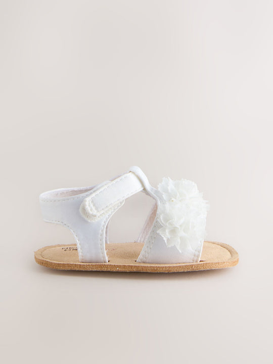 White Corsage Flower Baby Sandals (0-24mths)
