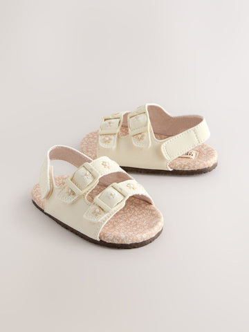 Neutral Floral Touch and Fasten Baby Sandals (0-24mths)