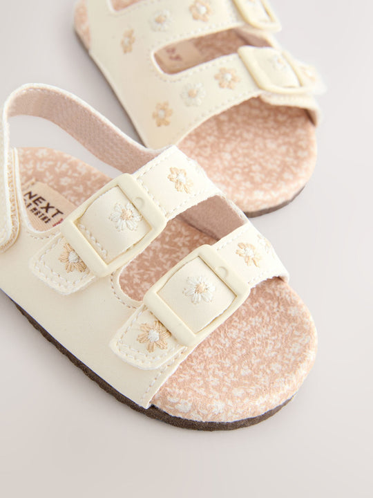 Neutral Floral Touch and Fasten Baby Sandals (0-24mths)