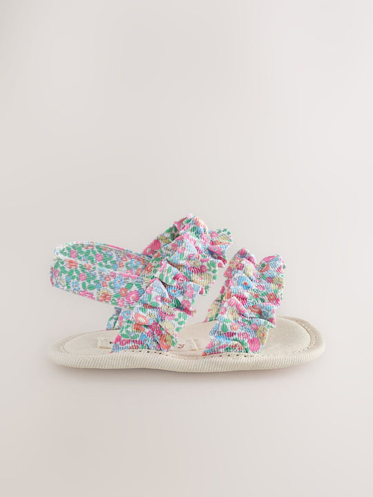 Pink Floral Baby Ruffle Sandals (0-24mths)