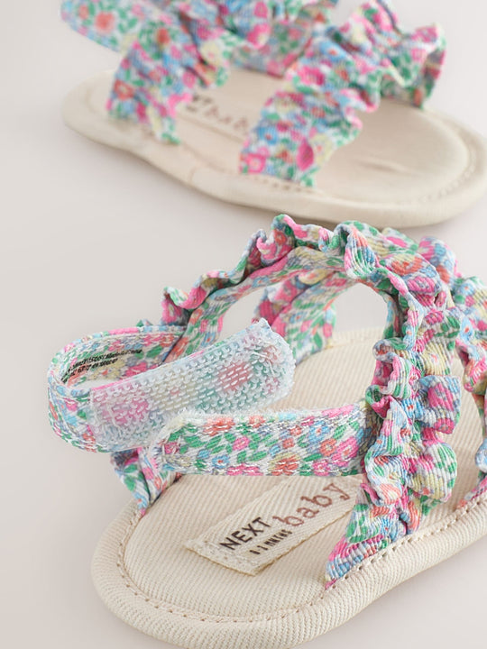 Pink Floral Baby Ruffle Sandals (0-24mths)