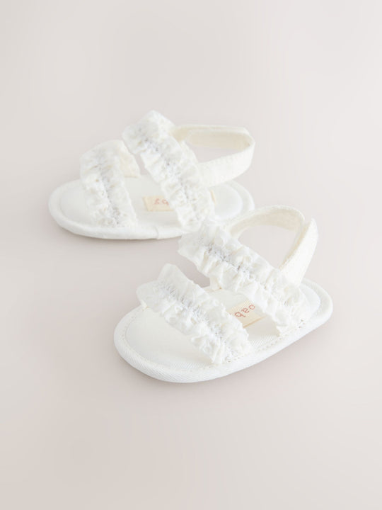 White Baby Ruffle Sandals (0-24mths)