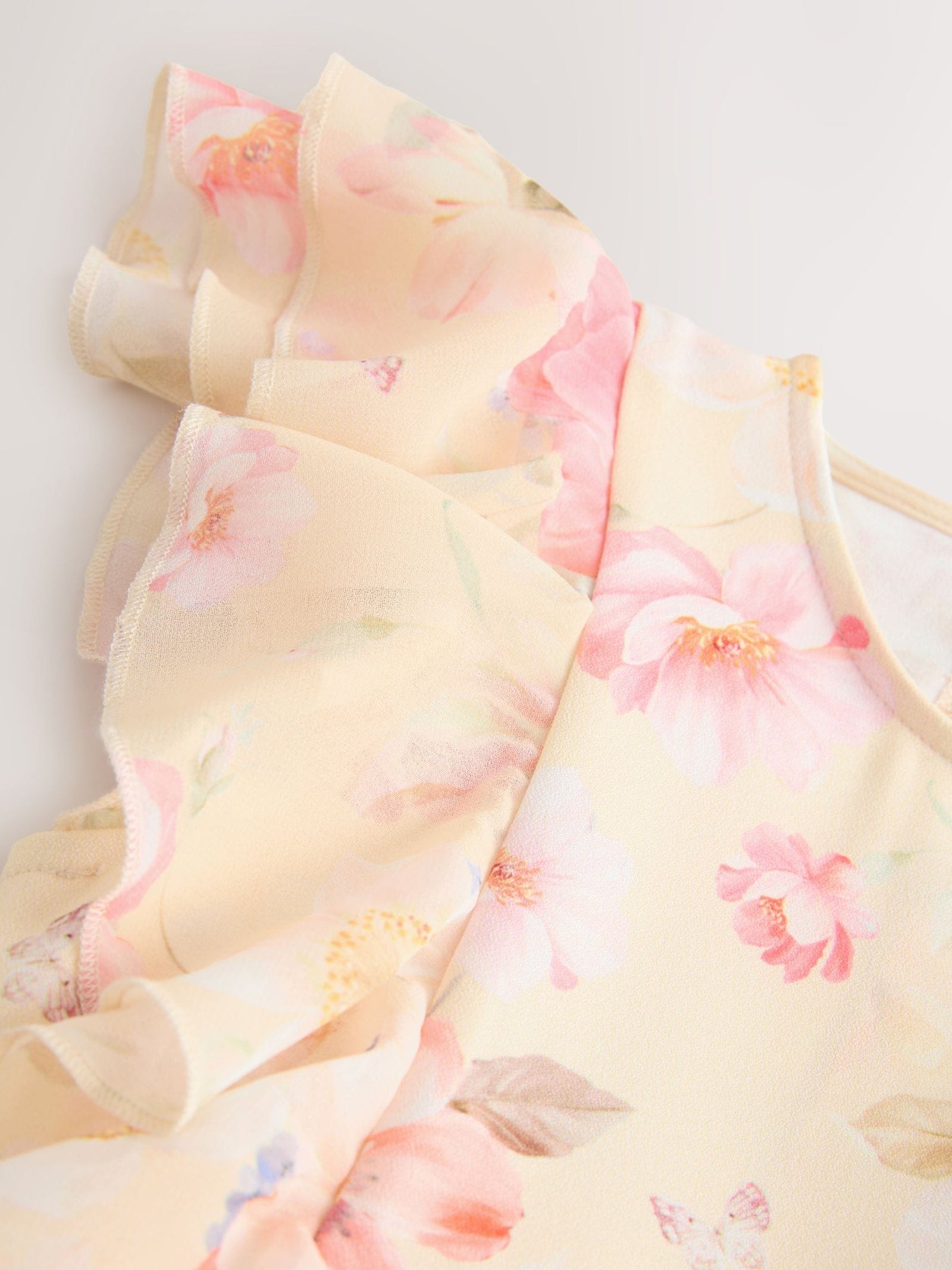 Yellow Floral Short Sleeve Pleated Ruffle Jumpsuit (3-16yrs)