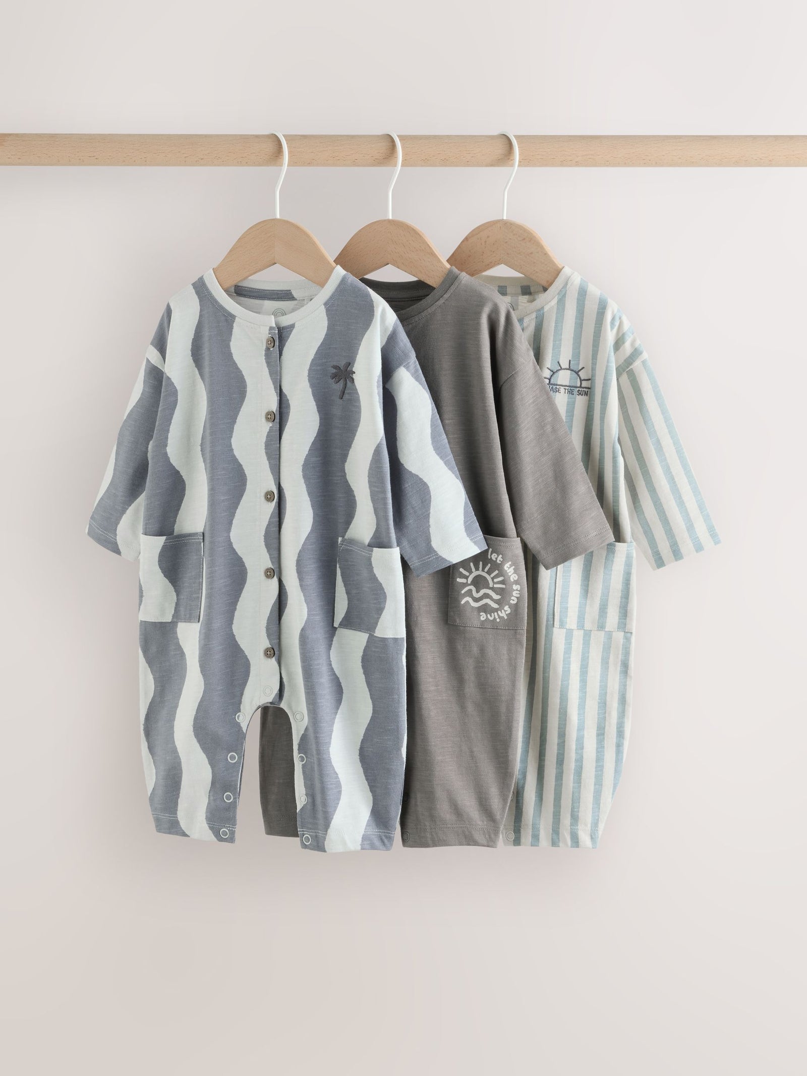 Grey Scandi Cactus Baby Rompers 3 Pack