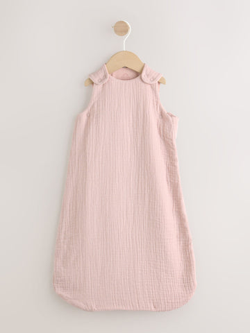 Pink Muslin 1 Tog Baby Sleep Bag