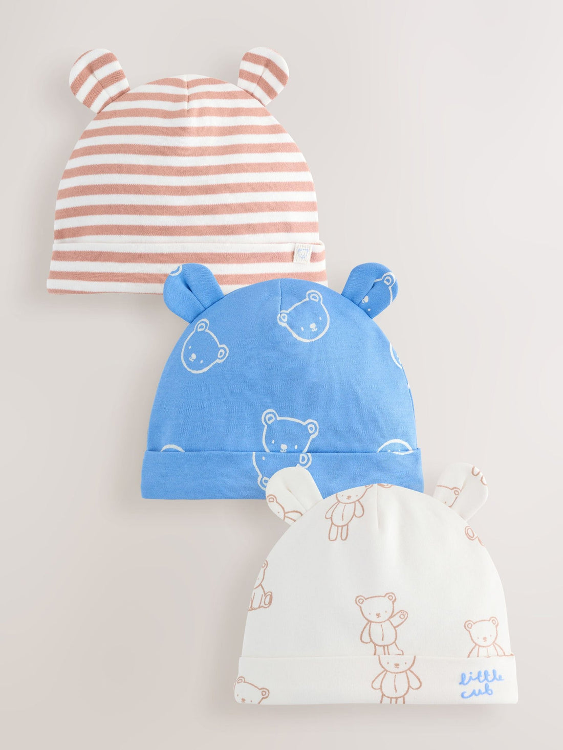 Blue/Ecru Bear Baby Beanies 3 Pack (0-18mths)