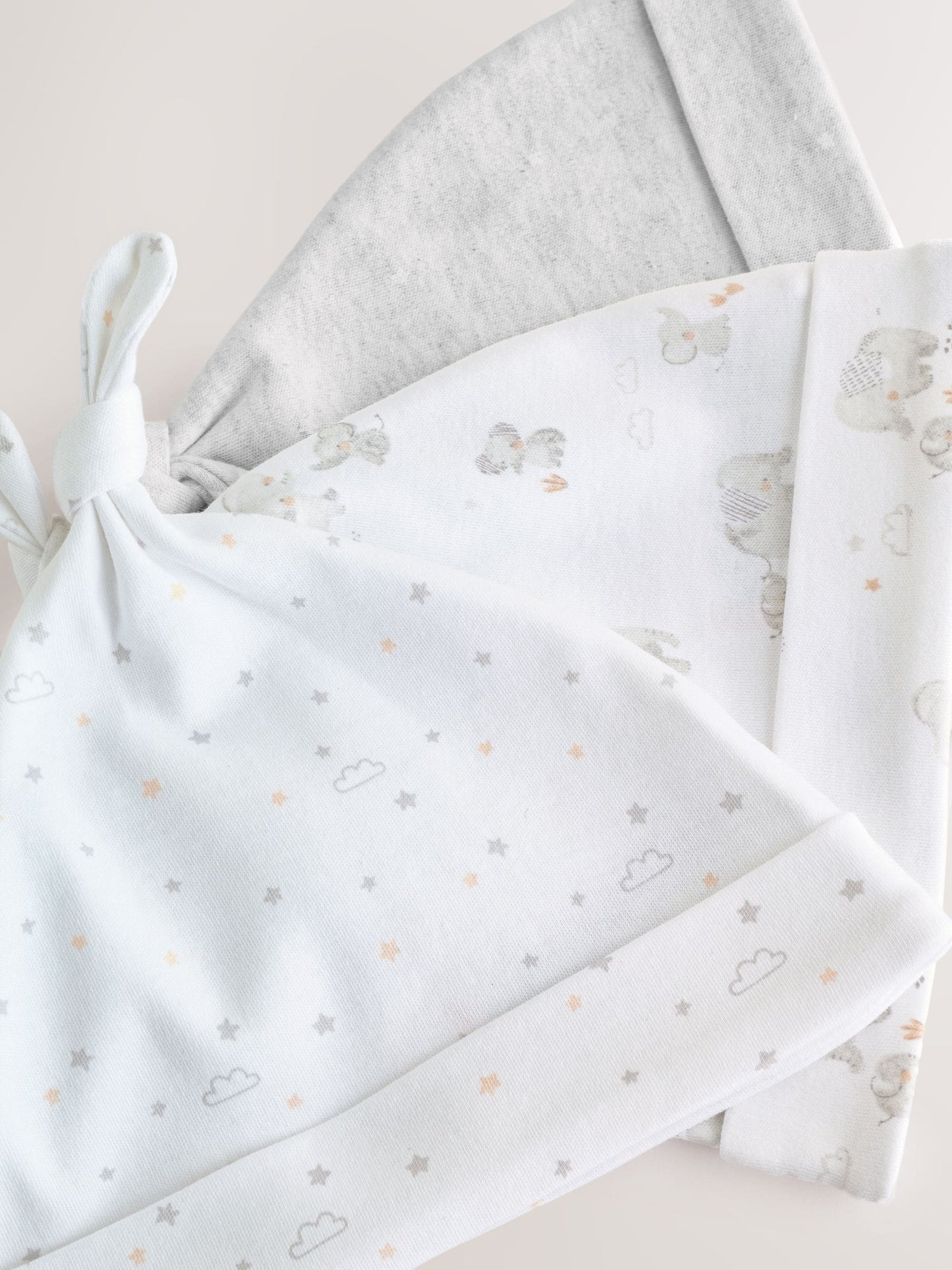 Grey Elephant Baby Tie Top Hats 3 Pack (0-12mths)