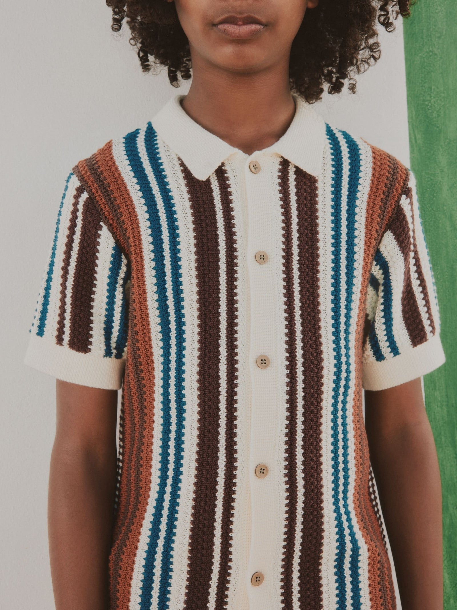 Brown Knitted Stripe Polo Shirt (3-16yrs)