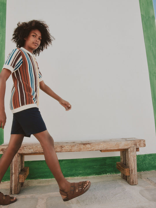 Brown Knitted Stripe Polo Shirt (3-16yrs)