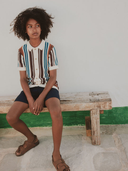 Brown Knitted Stripe Polo Shirt (3-16yrs)