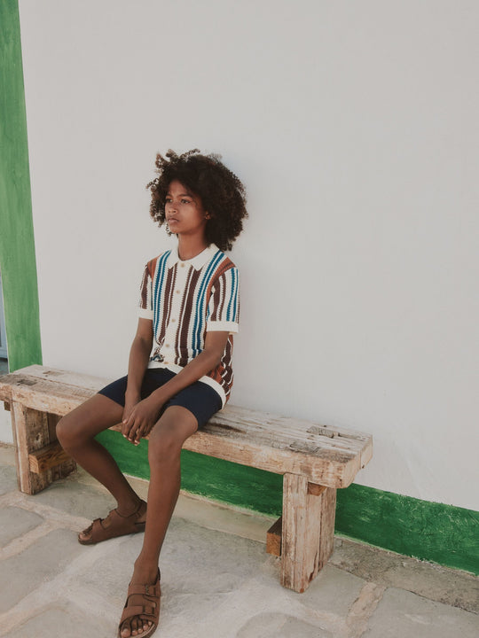 Brown Knitted Stripe Polo Shirt (3-16yrs)