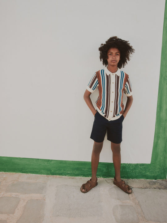 Brown Knitted Stripe Polo Shirt (3-16yrs)