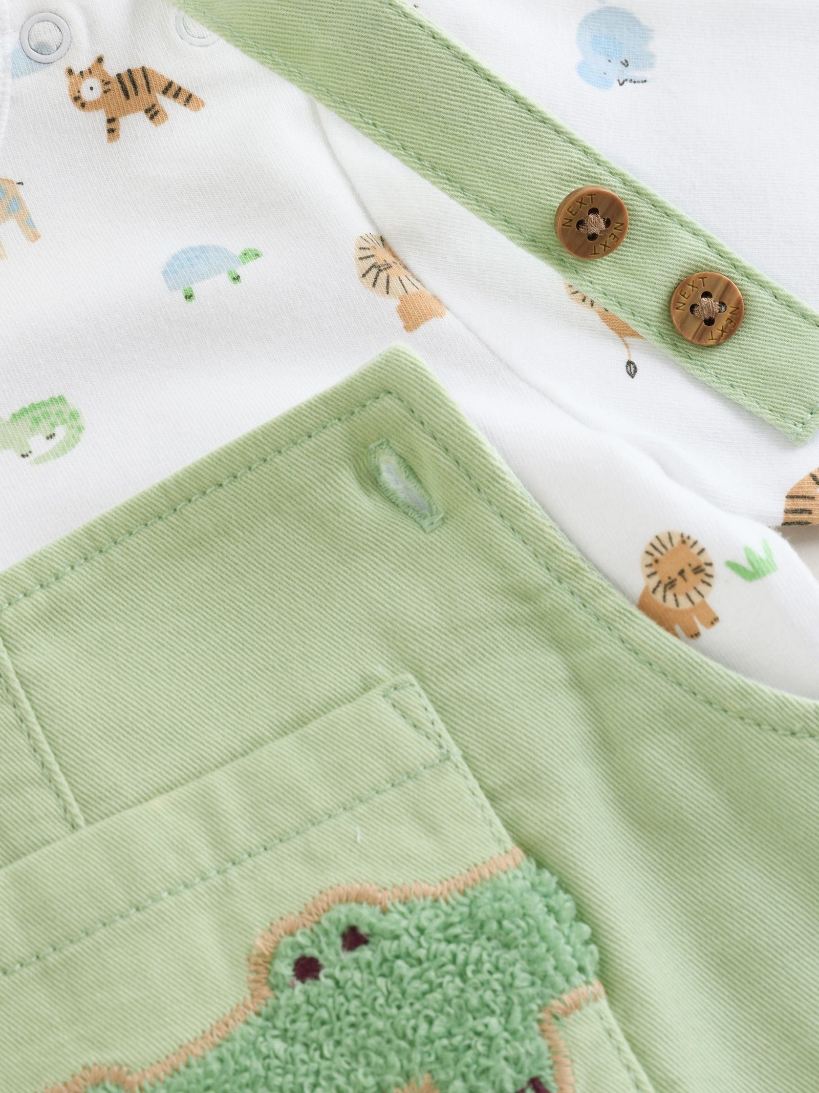 Green Safari Animal Baby Twill Dungarees and Bodysuit Set (0mths-2yrs)