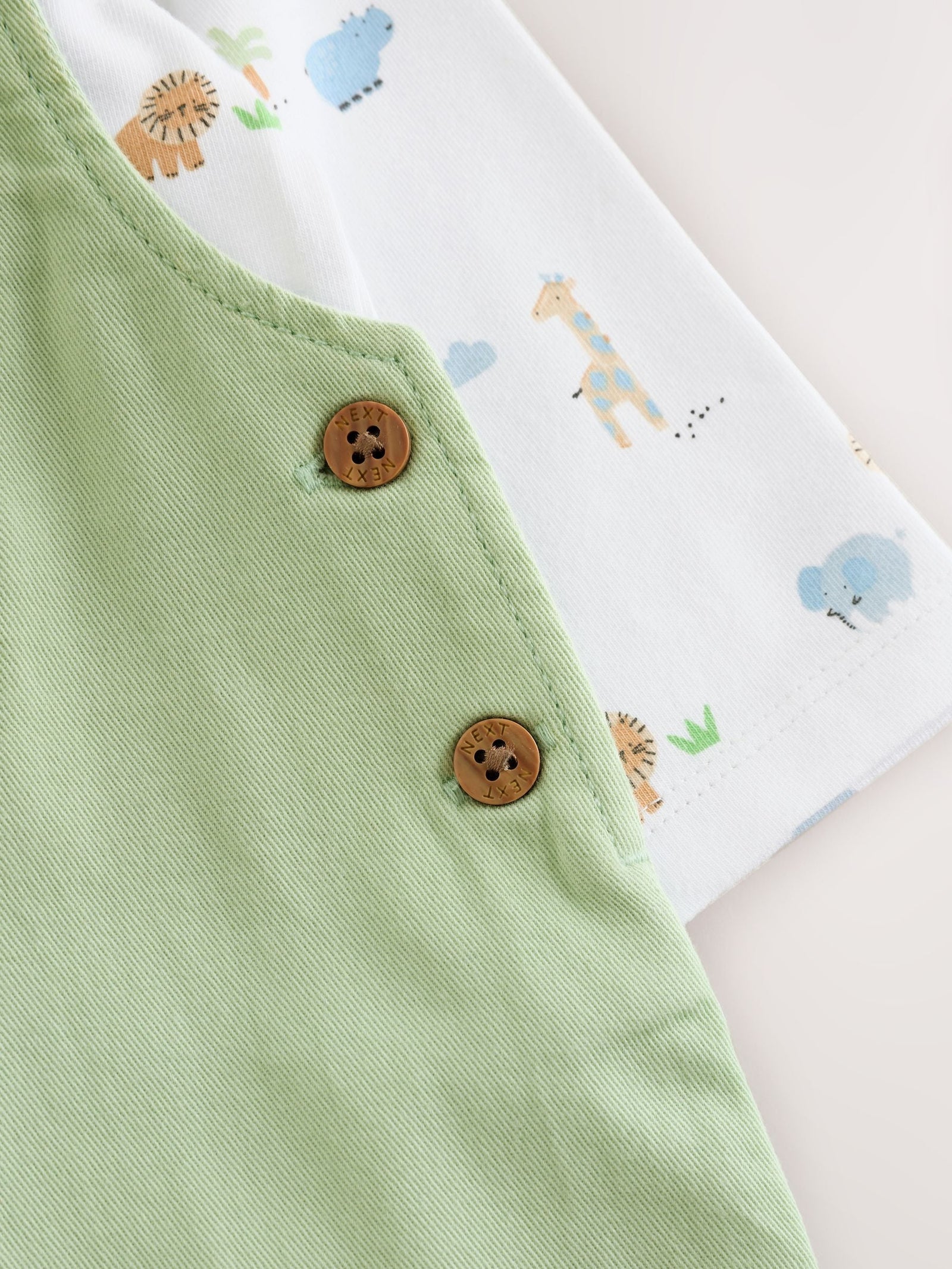 Green Safari Animal Baby Twill Dungarees and Bodysuit Set (0mths-2yrs)
