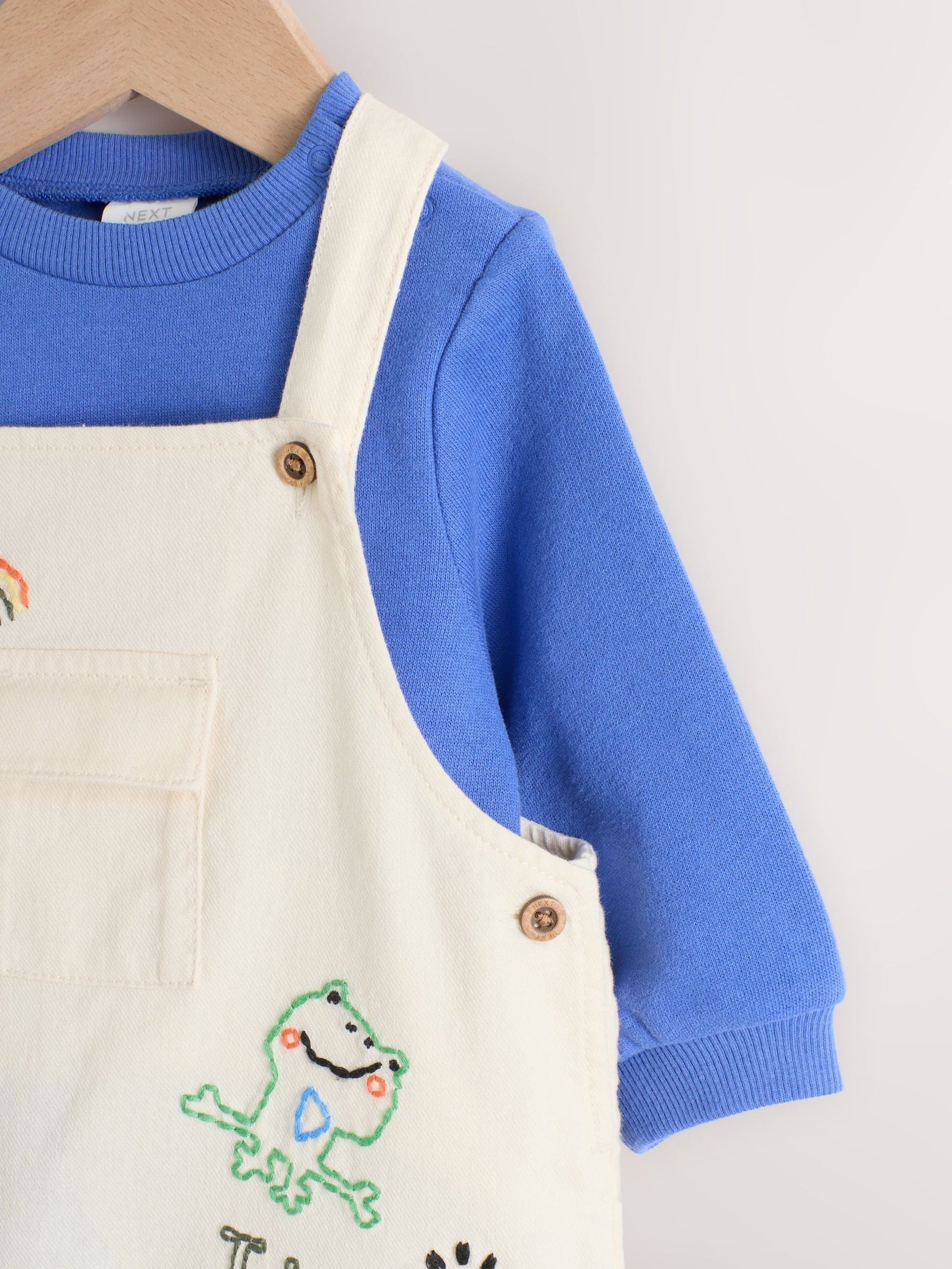 Neutral/Blue Characters Baby Twill Dungarees and Bodysuit Set (0mths-2yrs)