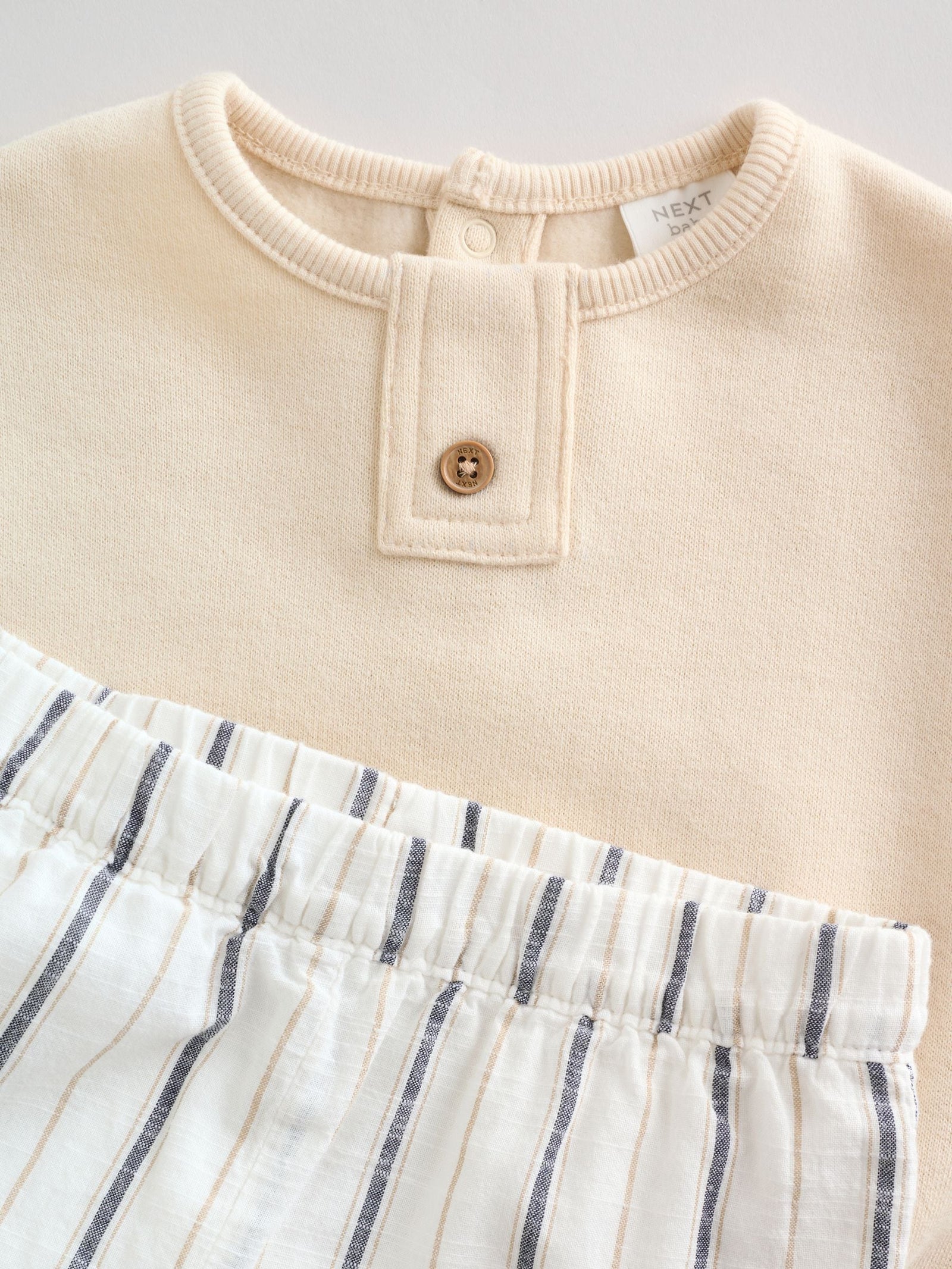 Neutral Stripe Sweat Top and Trousers Baby Set (0mths-2yrs)