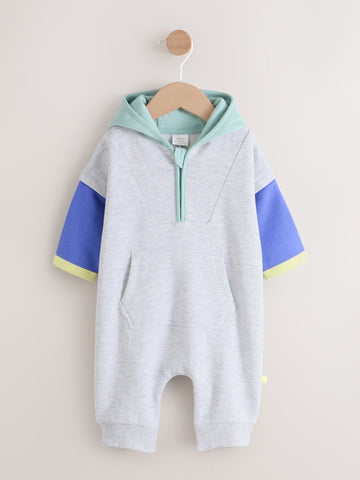 Grey Colourblock Hooded Baby Sweat Romper (0mths-3yrs)