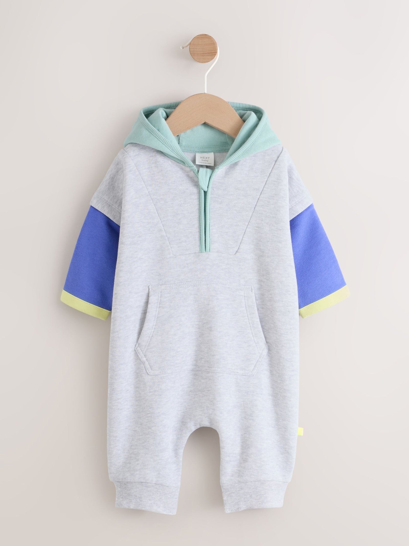 Grey Colourblock Hooded Baby Sweat Romper