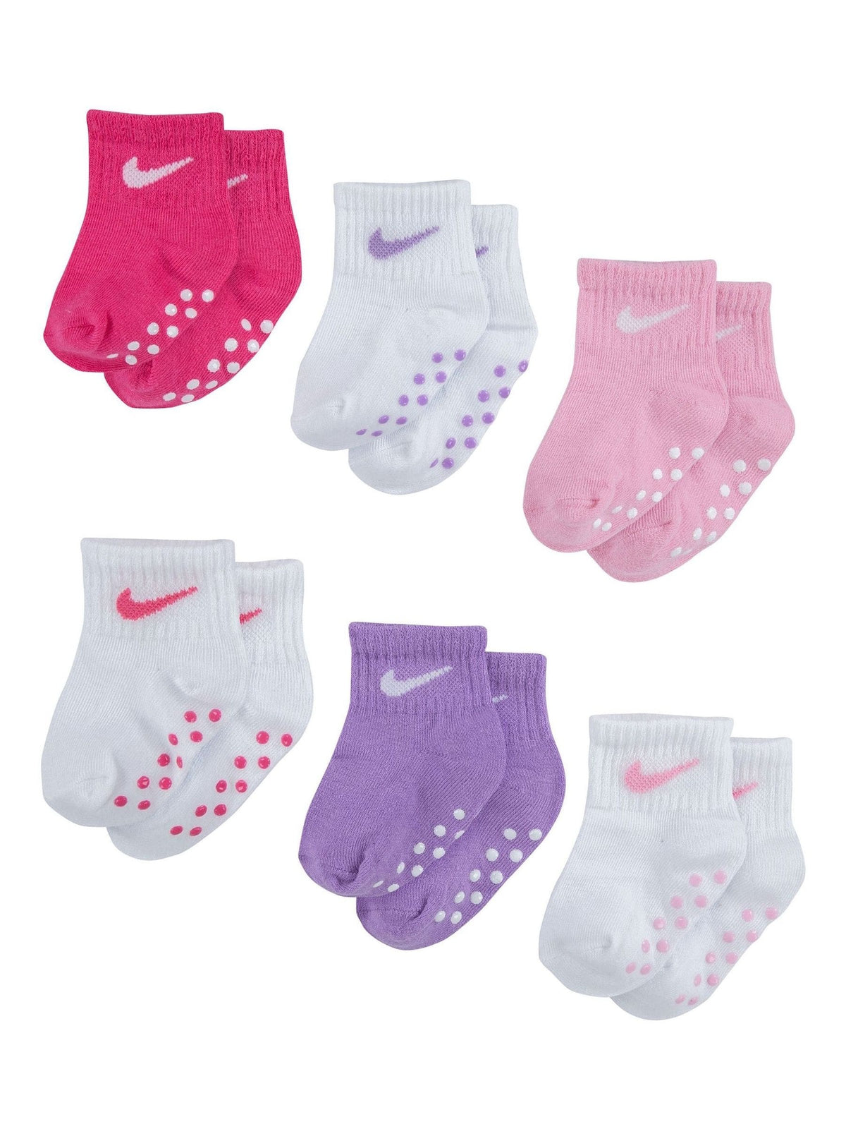 Nike White Pink Multi Infant Colour Pop Gripper Socks  6 Pack