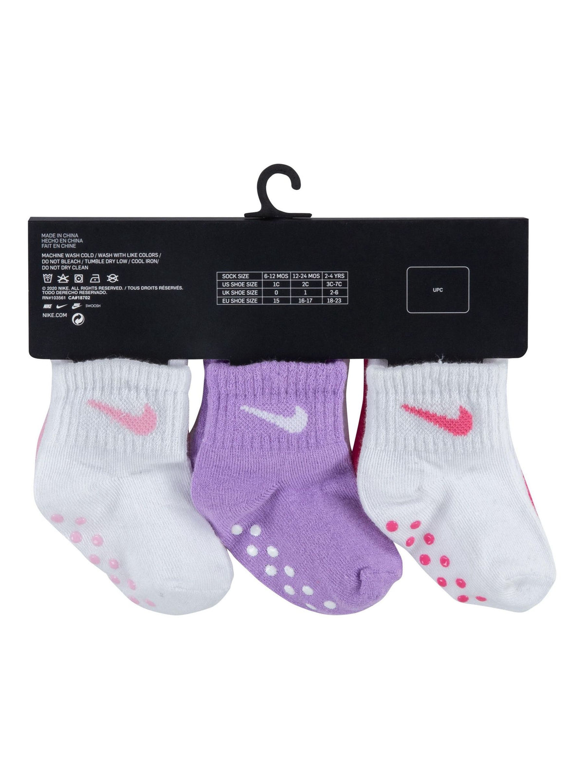 Nike White Pink Multi Infant Colour Pop Gripper Socks  6 Pack