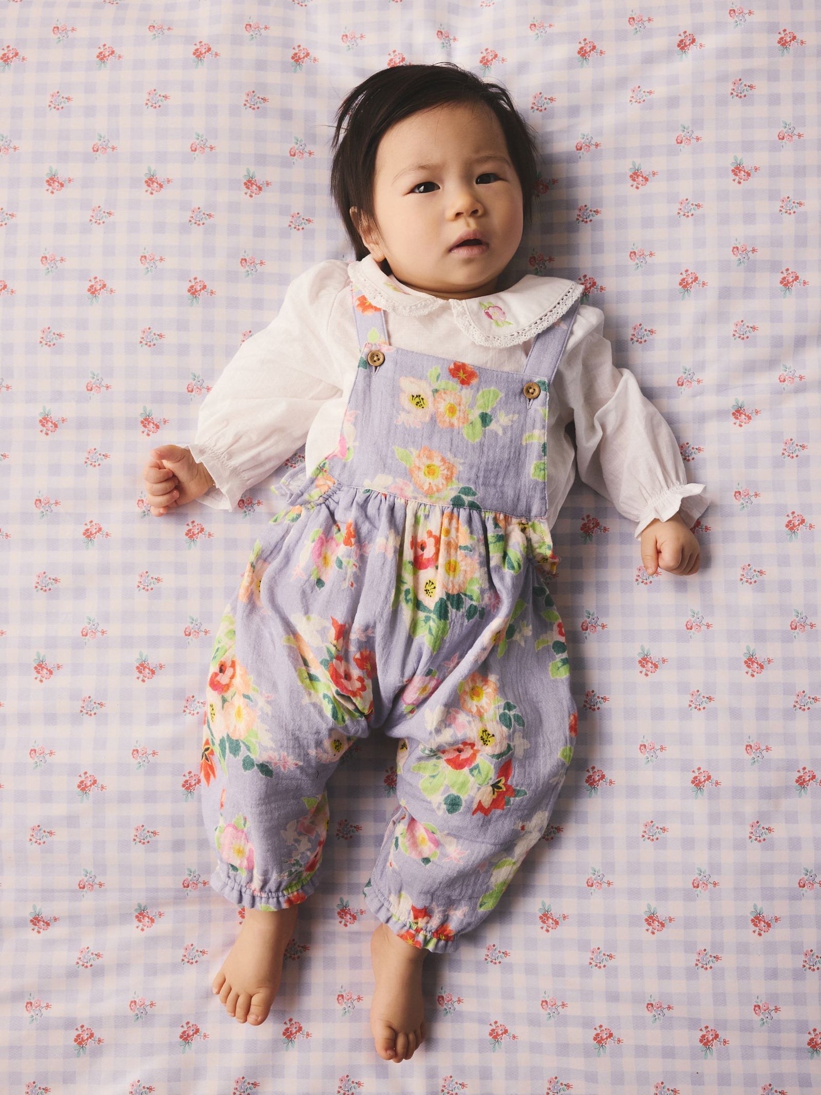 Lilac Purple Flower Cath Kidston Baby Dungaree And Bodysuit Set 2 Piece