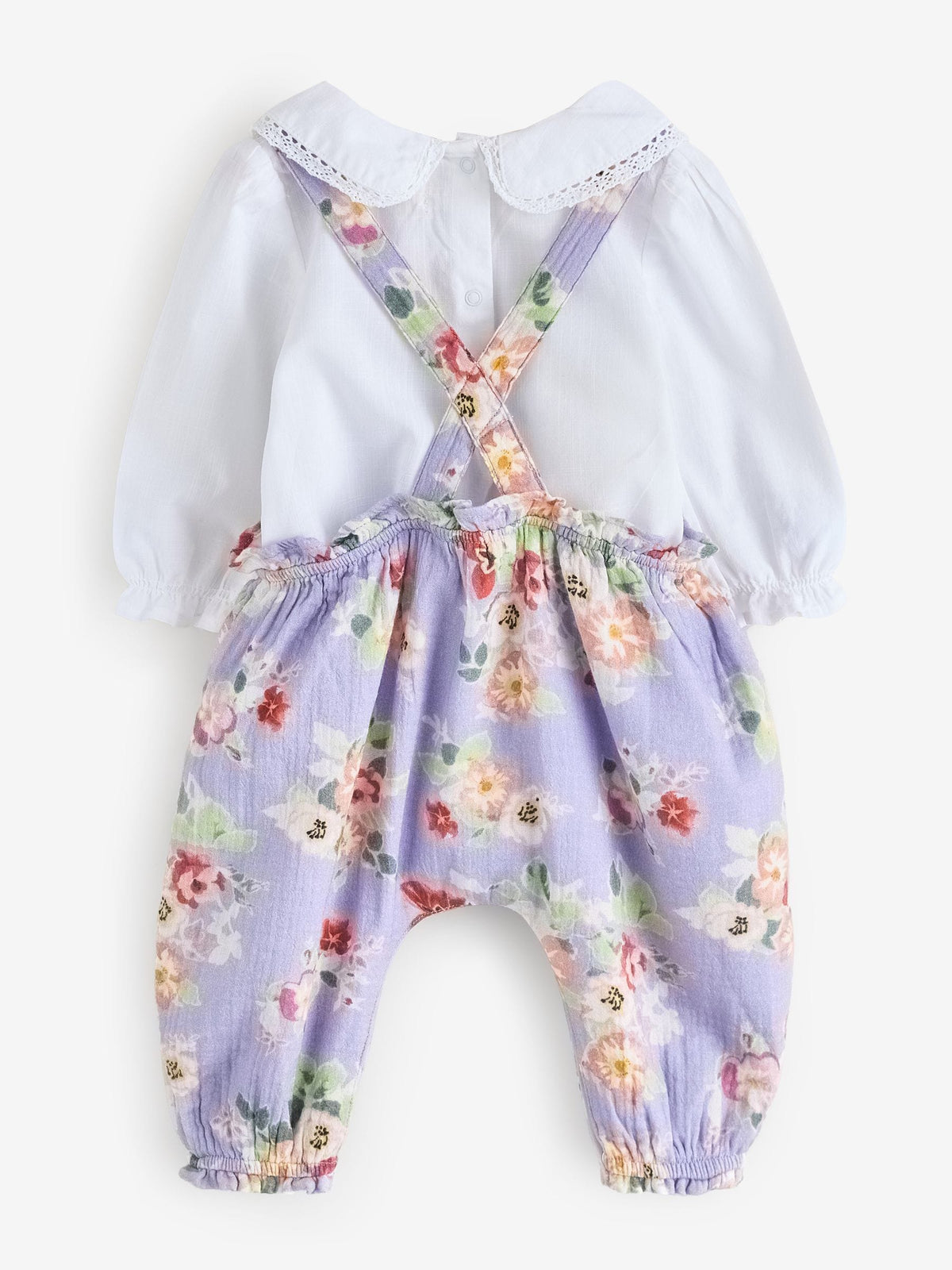 Lilac Purple Flower Cath Kidston Baby Dungaree And Bodysuit Set 2 Piece