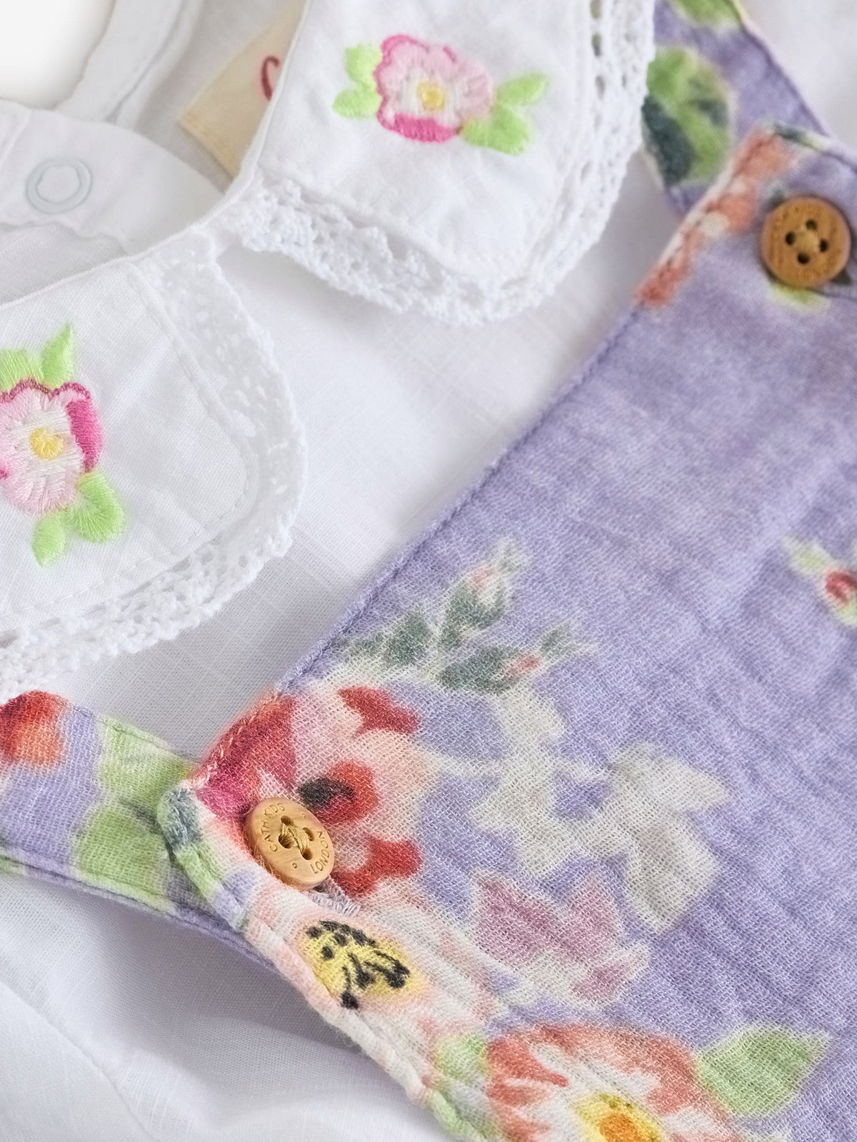 Lilac Purple Flower Cath Kidston Baby Dungaree And Bodysuit Set 2 Piece
