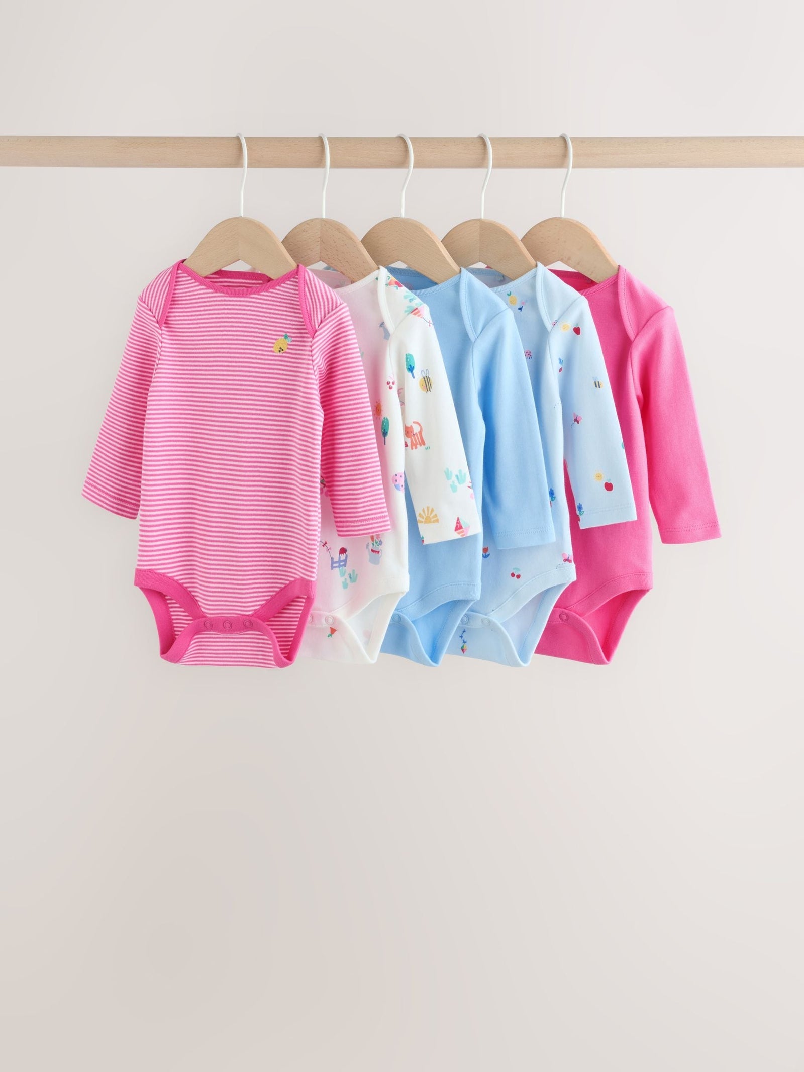 Pink Long Sleeve Baby Bodysuits 4 Pack