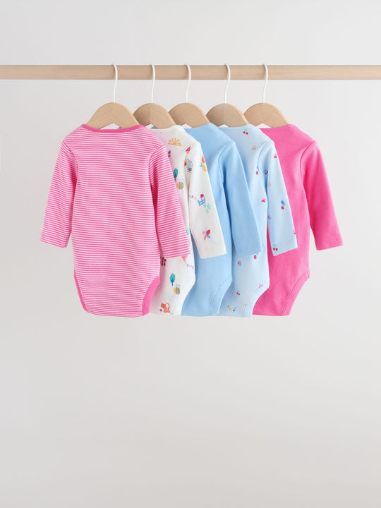 Pink Long Sleeve Baby Bodysuits 4 Pack
