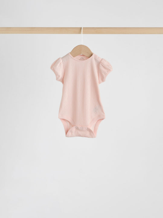 Multi Pastel Short Sleeve Pointelle Baby Bodysuits 5 Pack
