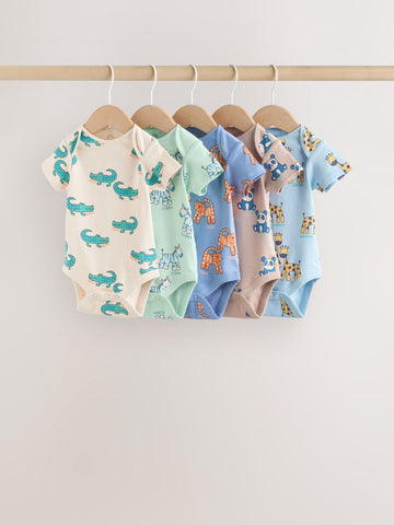 Multi Short Sleeve Baby Bodysuits 5 Pack