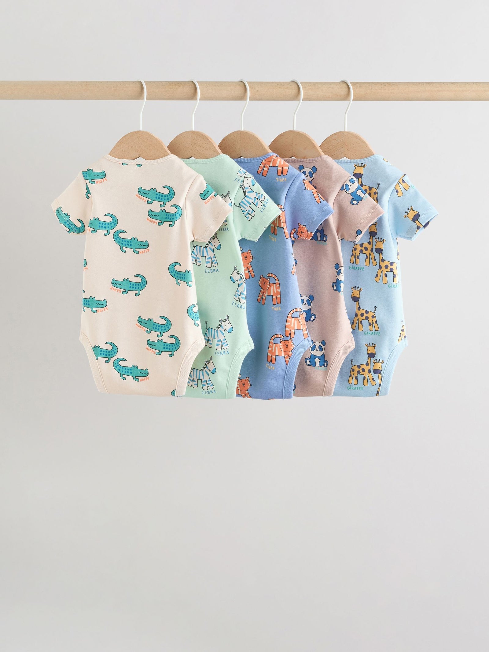 Multi Short Sleeve Baby Bodysuits 5 Pack