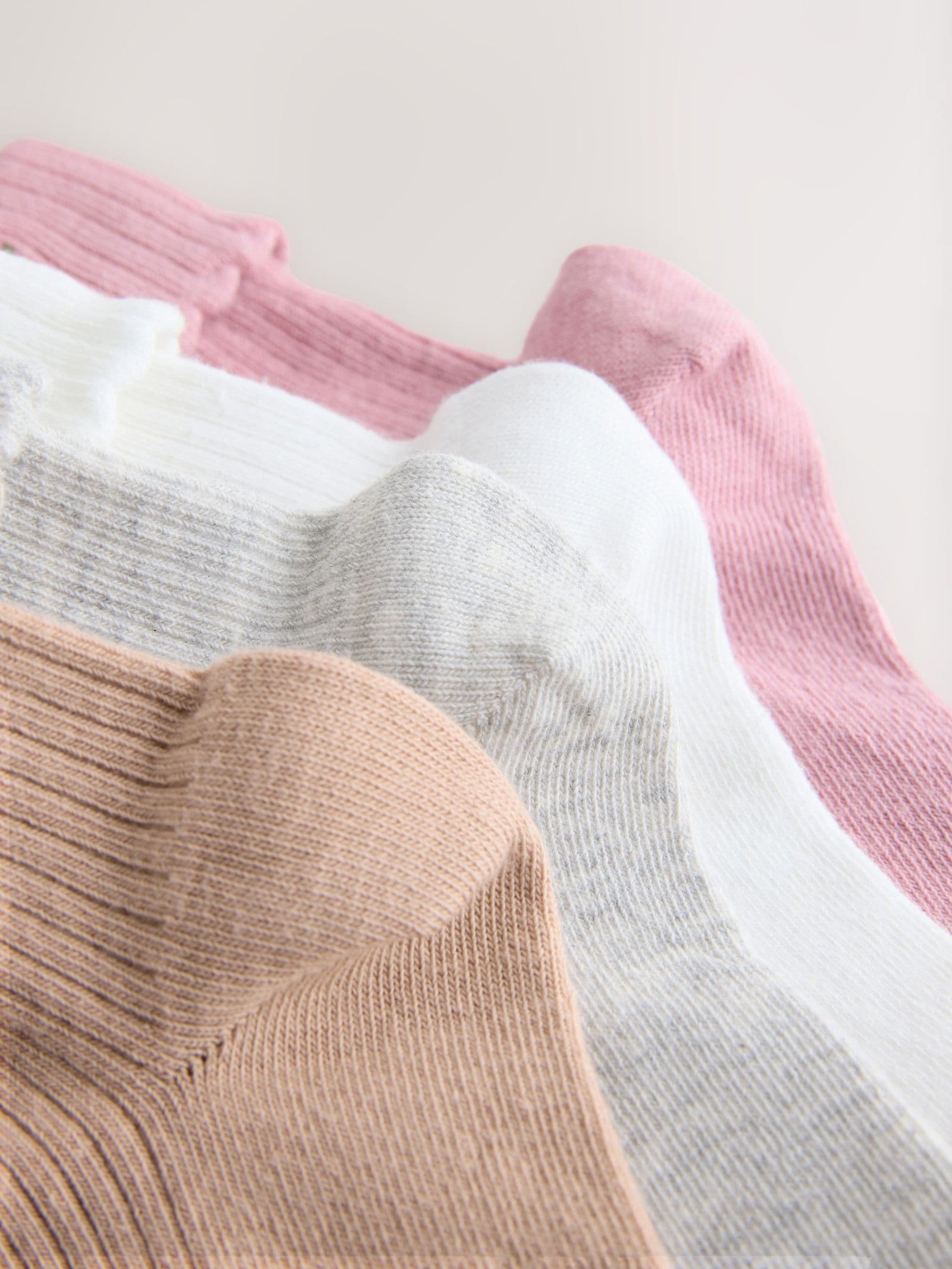 Pink, Grey and Cream Cotton Rich Embroidered Roll Top Ankle Socks 4 Pack