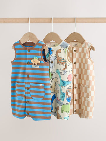 Blue Dino Print Vest Jersey Baby Romper