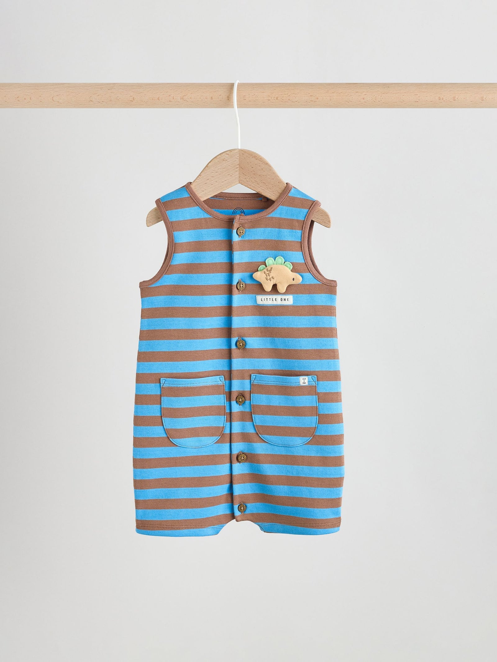 Blue Dino Print Vest Jersey Baby Romper