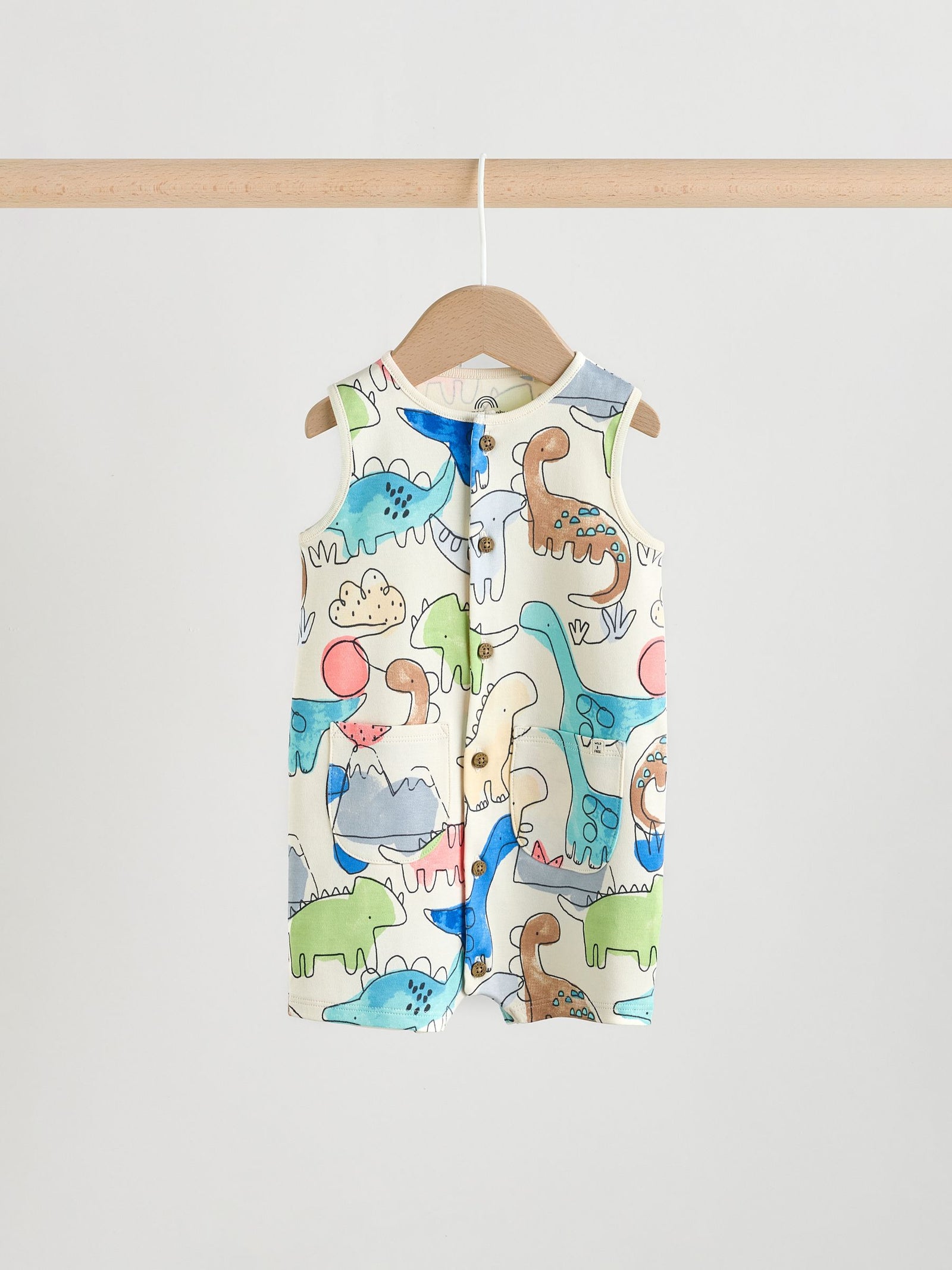 Blue Dino Print Vest Jersey Baby Romper