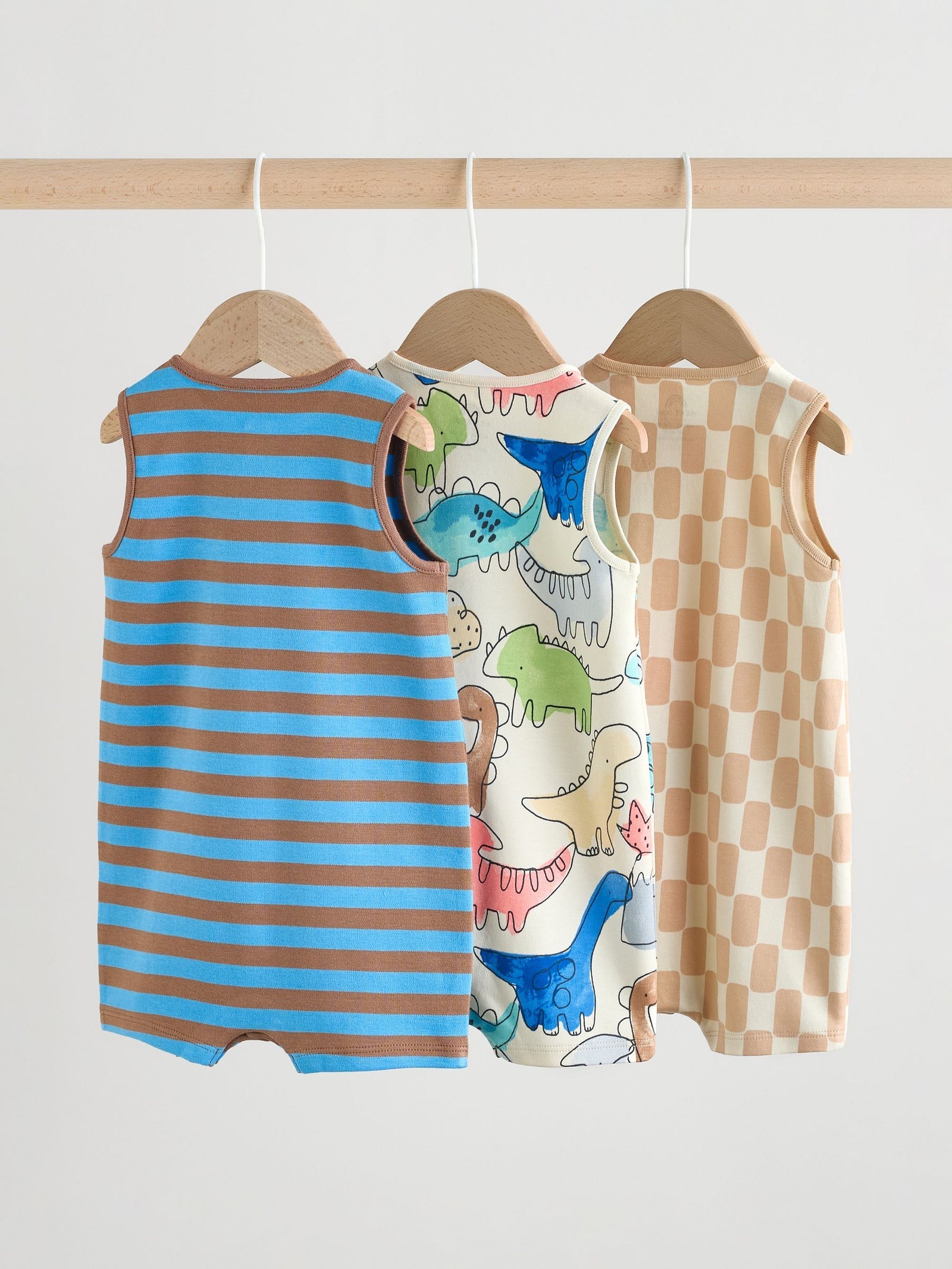 Blue Dino Print Vest Jersey Baby Romper