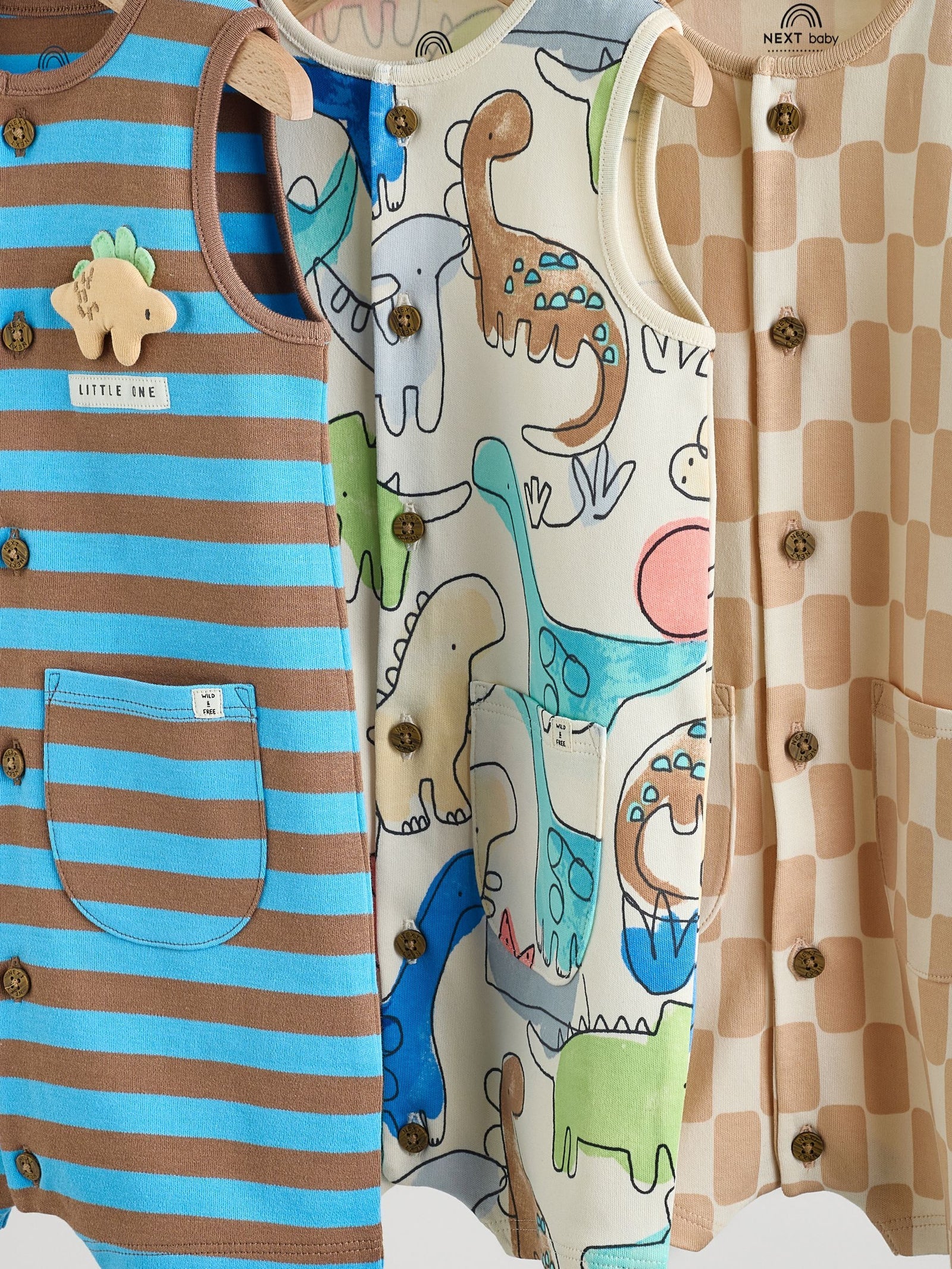 Blue Dino Print Vest Jersey Baby Romper