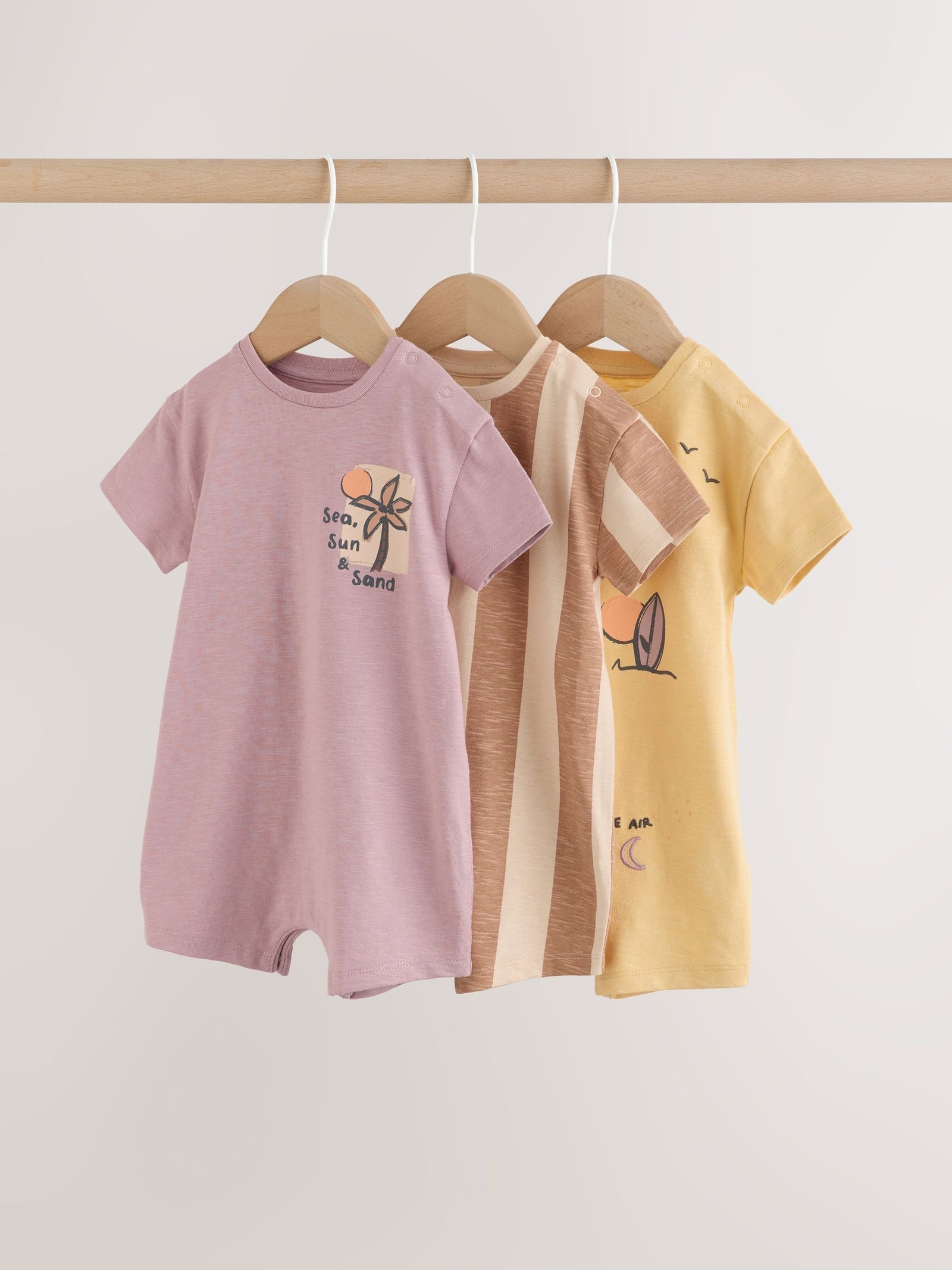 Neutral Palm Print Jersey Baby Rompers 3 Pack