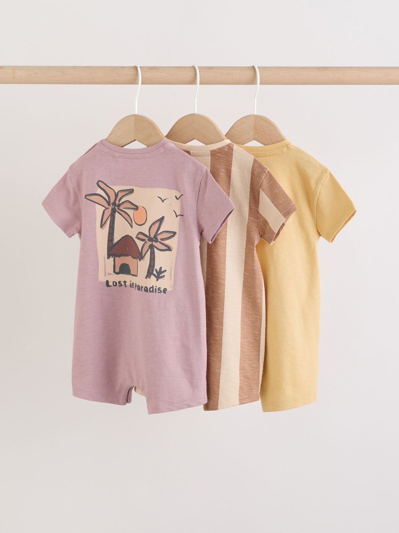 Neutral Palm Print Jersey Baby Rompers 3 Pack