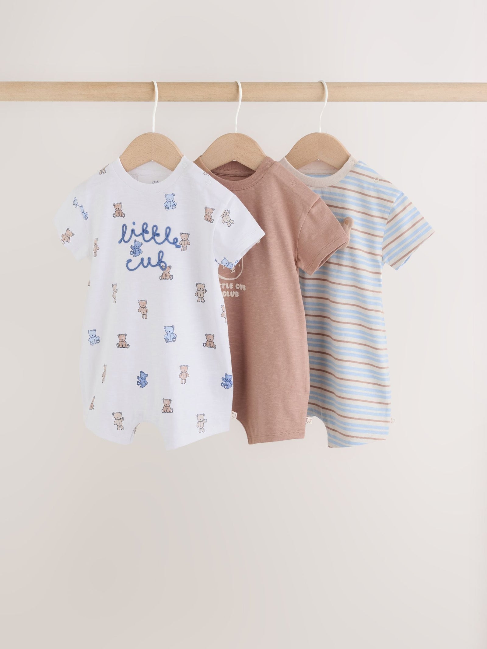 Blue/Brown Bear Jersey Baby Rompers 3 Pack